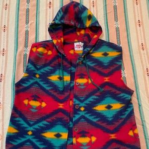 Vtg. Printed fleece hooded Vest.